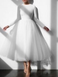 Women's Dresses Crew Neck Mesh Panel Long Sleeve Dress - Image 2