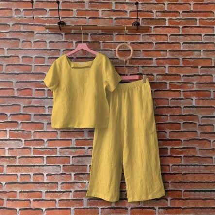 Vintage Sleeveless Solid Color Square Neck Two-piece Set