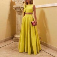 Fashion Yellow Frill Sleeve A-line Date Two-piece Set