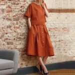 Linen Blend Short Sleeve T-shirt & Skirt Two-piece Set