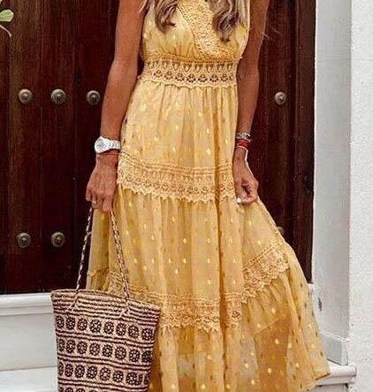 Casual V Neck Sleeveless Maxi Dress