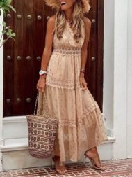 Casual V Neck Sleeveless Maxi Dress - Image 3