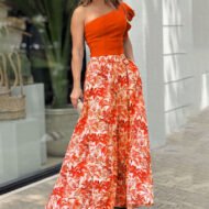 One Shoulder Cropped Top Floral Skirt Two-piece Set