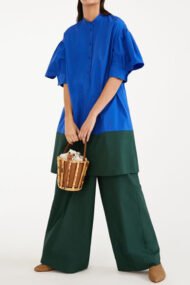 Color Block Puff Sleeve Tunic & Pants Two-piece Set - Image 2