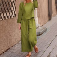 Casual Loose Solid Color Top Pants Two-piece Set - Image 5